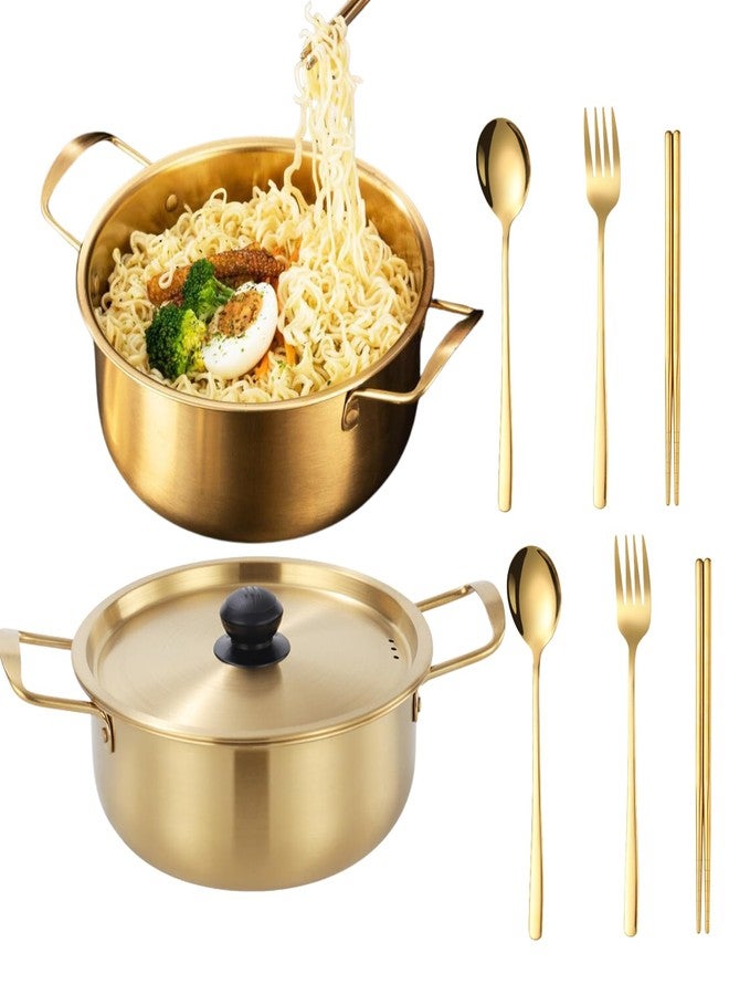 GOVNPJ Korean Ramen Pot With Lid, 2 Pack Korean Noodle Cooker, Korean Pot Stainless Steel Cooking Pot for Soup, Pasta, Dishwasher Safe (7", 7.9") - Image 1